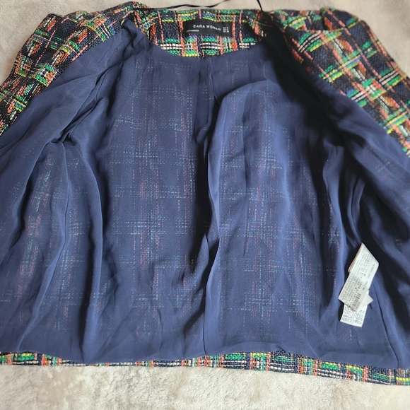 Zara textured weave jacket multicolor/green sz M NWOT - Picture 5 of 11